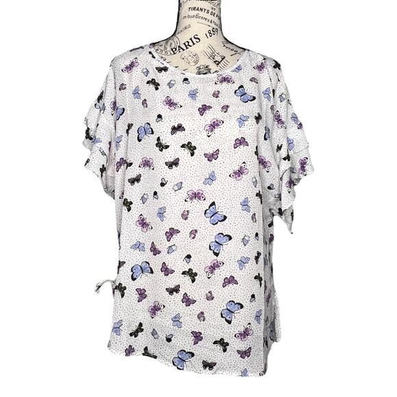 Como Black (M) Ruffle Hem Tie Side Open Upper Back Butterfly Top Blouse - Picture 1 of 12